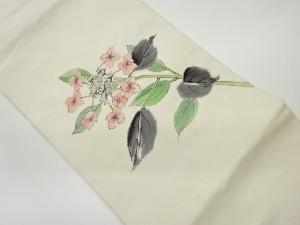 作家物　手織り紬手描き紫陽花模様名古屋帯